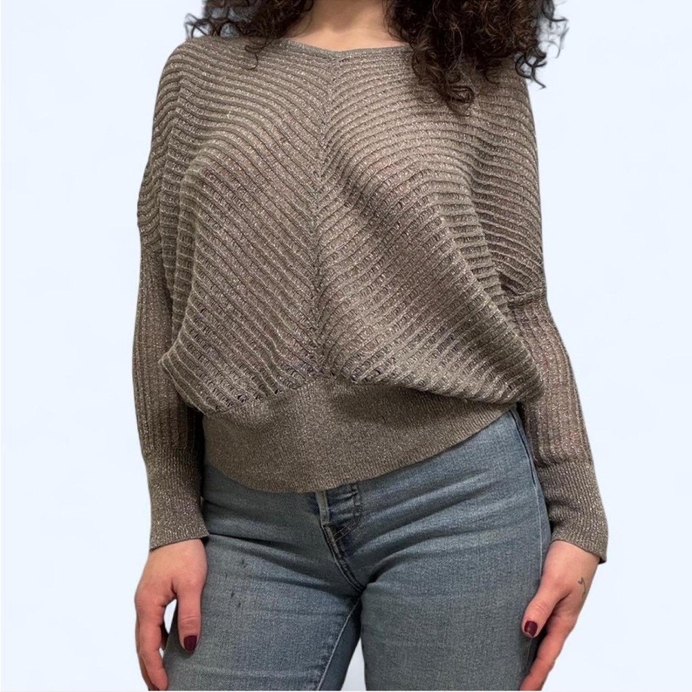 Jennifer Lopez Silver Metallic Dolman Sweater
